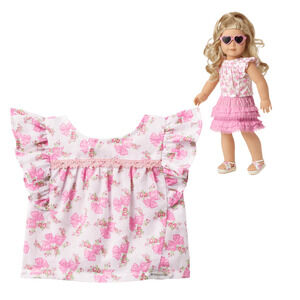 American Girl Love Shack Flutter Top Fancy Floral Shirt Pink Flower Hanger New